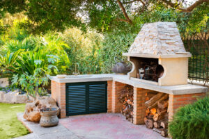 Outdoor kitchen on a patio.