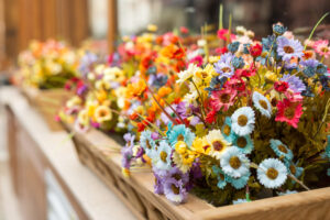 flowers in window boxes