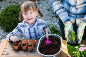 Little girl gardening