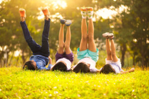 Four kids playing outside