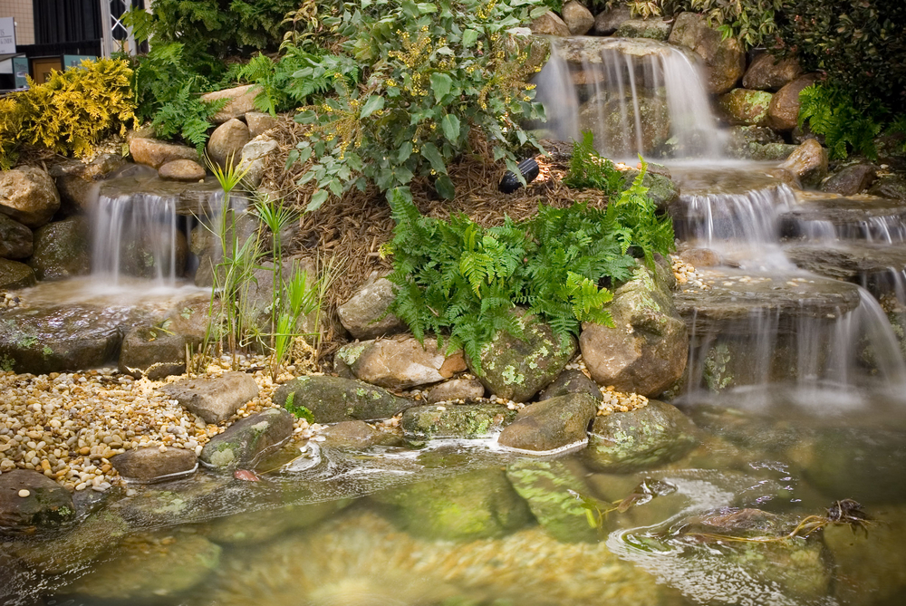 Waterfall into a backyard pond