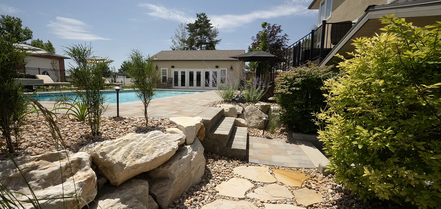 beautiful stone walkway to swimming pool
