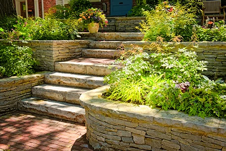 Stone steps, pavers, and retaining wall from Cottonwood Landscapes